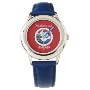 Confirmation Colorful Dove on Red Background Watch