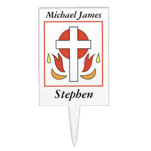 Confirmation Cross and Fire Cake Topper