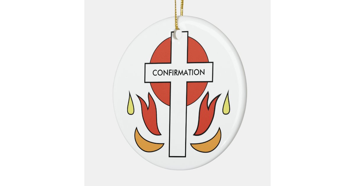 Confirmation Cross and Flames Ceramic Ornament | Zazzle