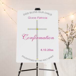 Confirmation Cross Pink Name Foam Board