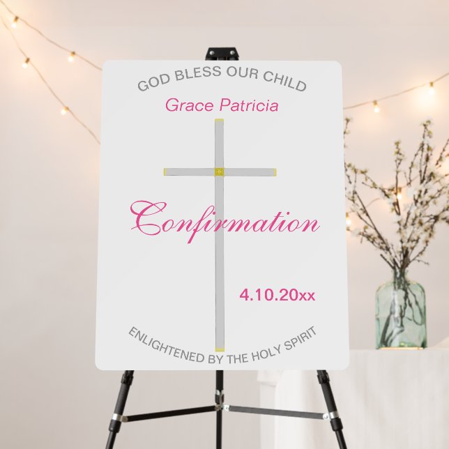 Confirmation Cross Pink Name Foam Board (In Situ (Stand))