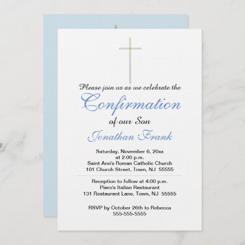 Confirmation Cross Son Blue Gray Invitation