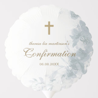 Confirmation Delicate Blue Watercolor Floral Cross Balloon