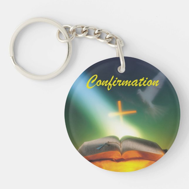 Confirmation Dove, Bible, Cross Keychain (Front)