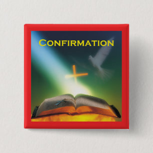 Confirmation Dove, Bible, Cross Pinback Button