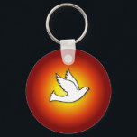 Confirmation Dove with Gold, Red Rays Keychain<br><div class="desc">A flying dove on a red and gold rays is beside the information of a Confirmation. Wonderful Congratulations gifts or party supplies to anyone  getting confirmed on their special religious event.</div>