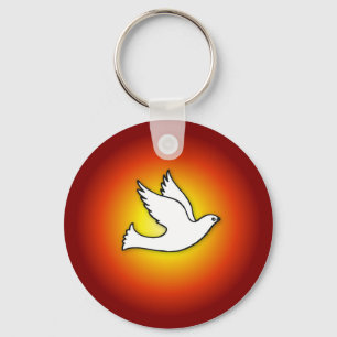 Confirmation Dove with Gold, Red Rays Keychain