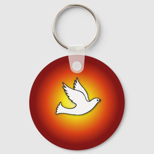 Confirmation Dove with Gold Red Rays Keychain