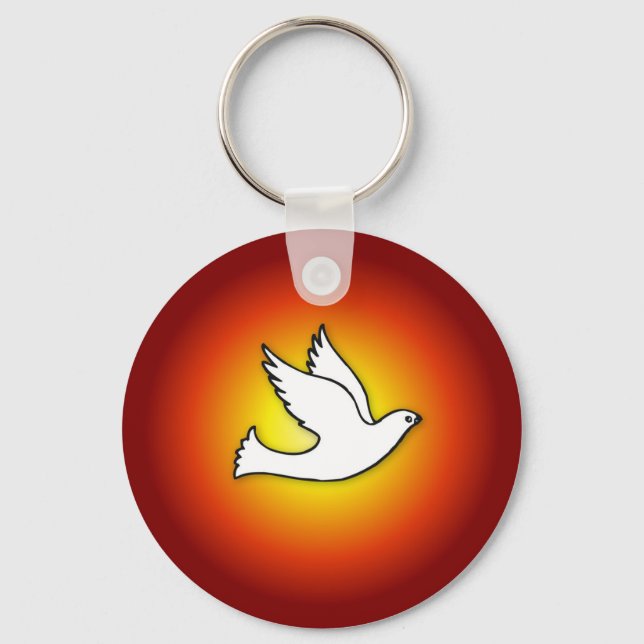Confirmation Dove with Gold, Red Rays Keychain (Front)