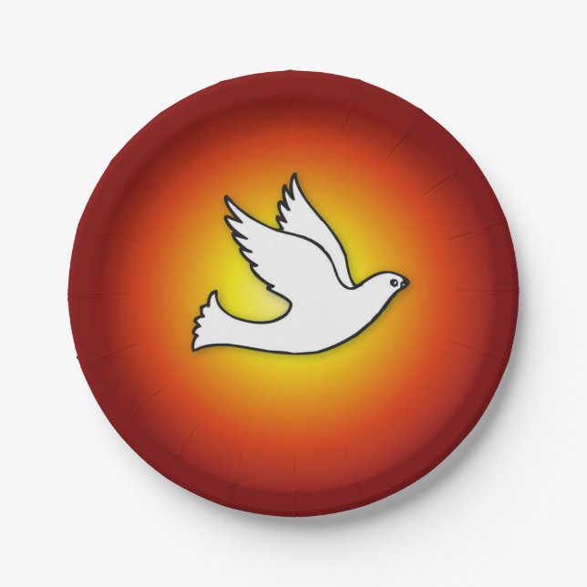 Confirmation Dove with Gold, Red Rays Paper Plates (Front)