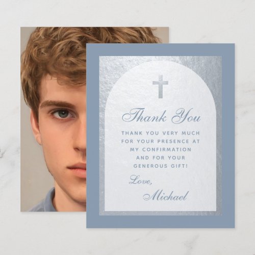 Confirmation Dusty Blue Budget Arch Thank You Card