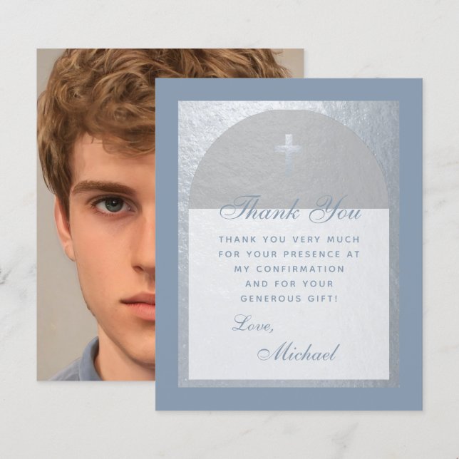 Confirmation Dusty Blue Budget Arch Thank You Card (Front/Back)