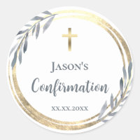 Confirmation dusty blue faux gold foil