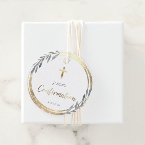 Confirmation dusty blue faux gold foil  Favor Tags