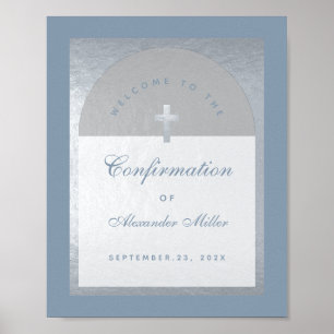Confirmation Dusty Blue Silver Arch Welcome Sign