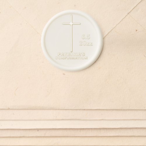 Confirmation Elegant Cross Date Name Wax Seal Sticker