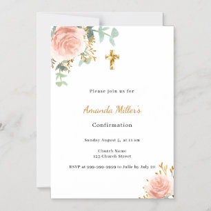Confirmation eucalyptus blush pink floral girl magnetic invitation