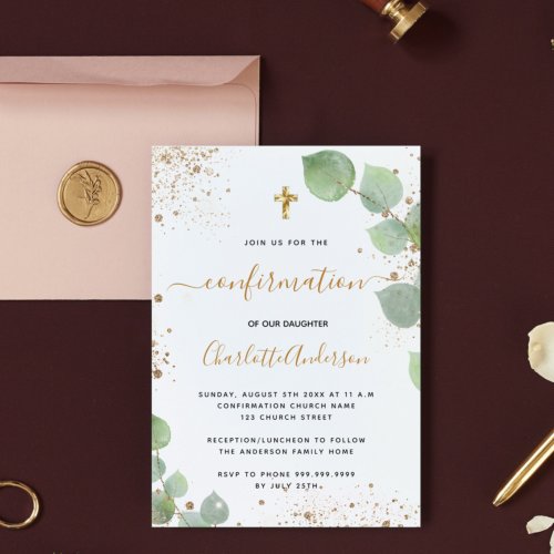 Confirmation eucalyptus glitter budget invitation flyer