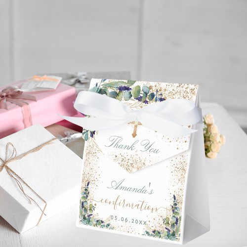 Confirmation eucalyptus glitter name thank you favor boxes