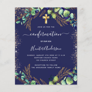 Confirmation eucalyptus greenery blue invitation