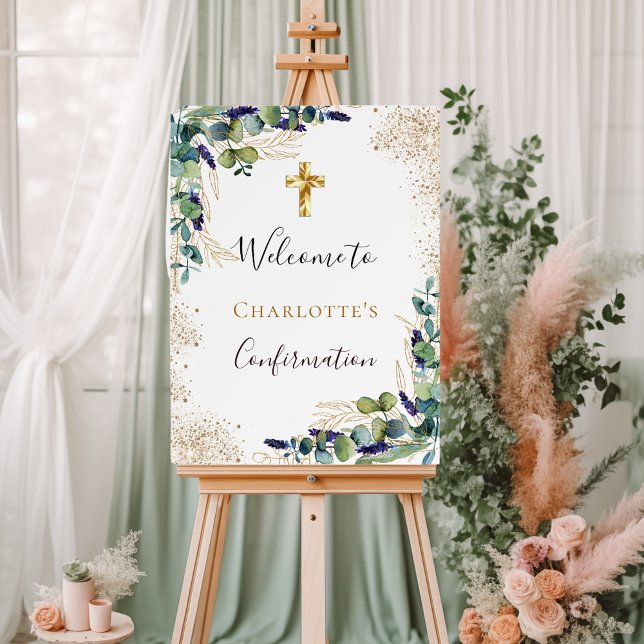 Confirmation eucalyptus greenery cross welcome foam board (Creator Uploaded)