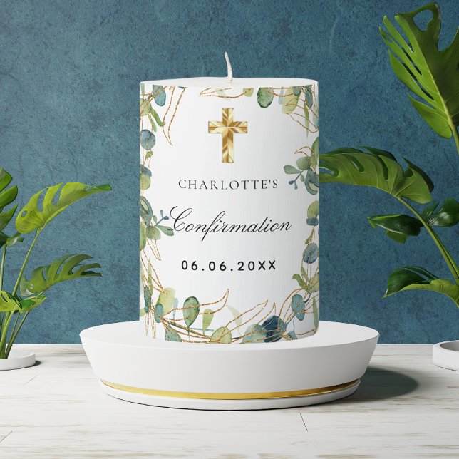 Confirmation eucalyptus greenery foliage name pillar candle (Creator Uploaded)