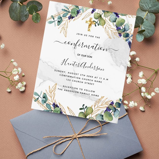 Confirmation eucalyptus greenery marble invitation (Creator Uploaded)