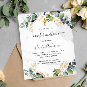 Confirmation eucalyptus greenery marble invitation flyer