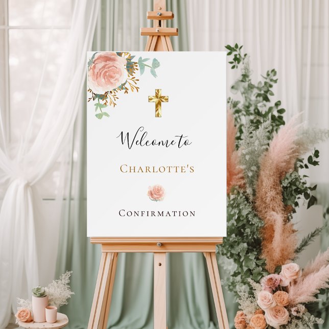 Confirmation eucalyptus pink floral girl welcome foam board (Creator Uploaded)