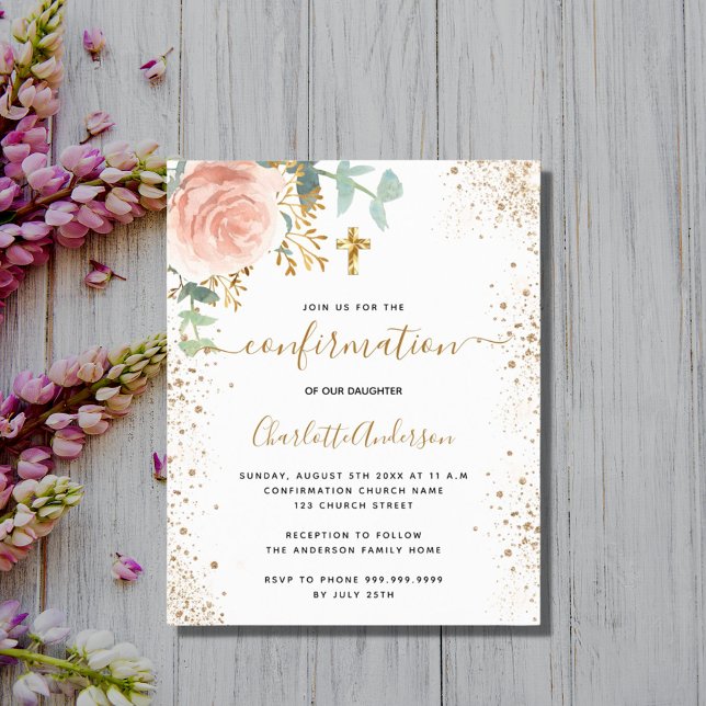 Confirmation eucalyptus pink floral invitation (Creator Uploaded)