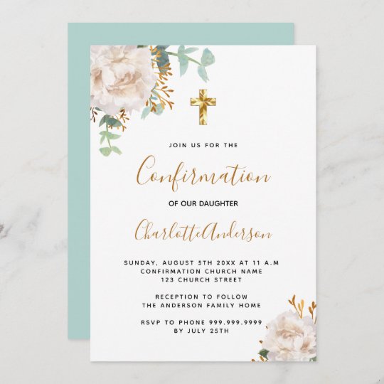 Confirmation eucalyptus white floral invitation | Zazzle.com