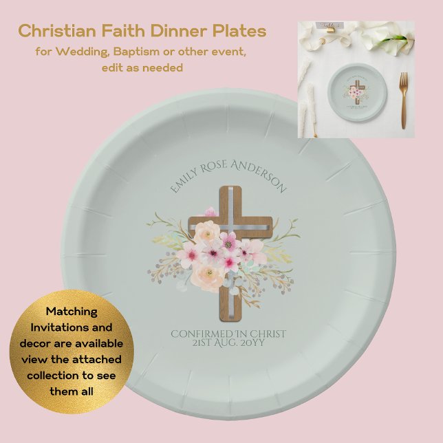 Confirmation Event Floral Cross Personalized Paper Plates (Creator Uploaded)