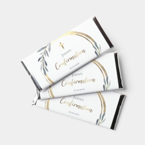 confirmation faux foil circle design hershey bar favors