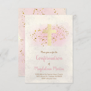 Confirmation    FAUX glitter and pink watercolor Invitation