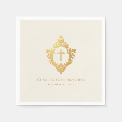Confirmation Faux Gold Cross Crest Ivory Religious