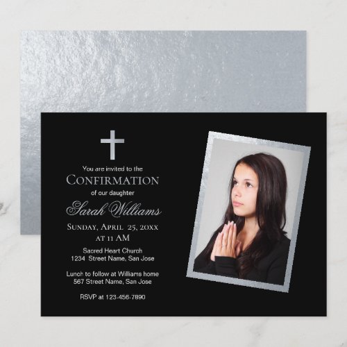 Confirmation Faux Silver & Black Photo Calligraphy