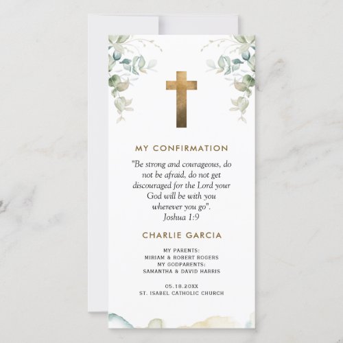 Confirmation Favor Boy or Girl Greenery Bookmark Thank You Card