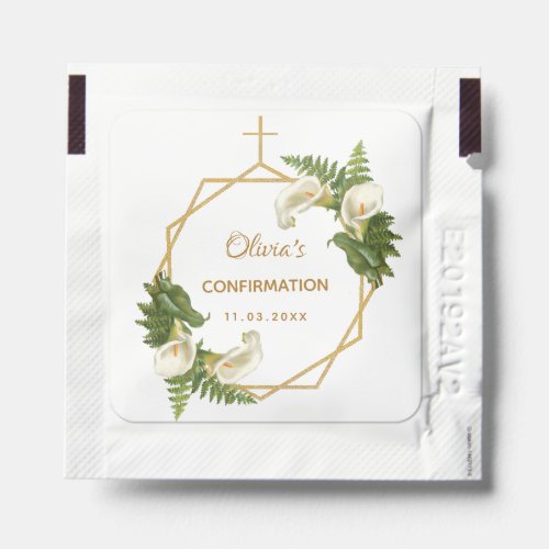 Confirmation Favors Calla Lilies Gold Cross Floral Hand Sanitizer Packet
