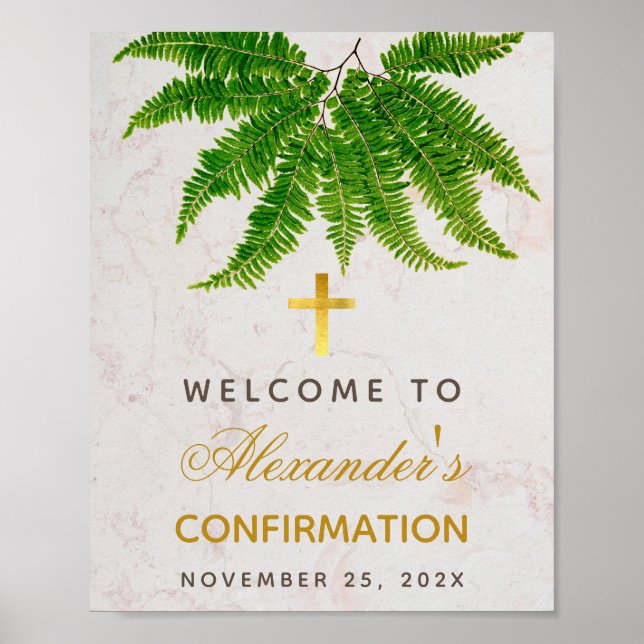 Confirmation Fern Foliage Botanical Welcome Sign (Front)