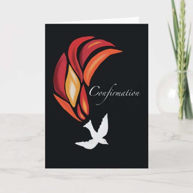 Confirmation Fire of Holy Spirit Dove on Black Card (Front)