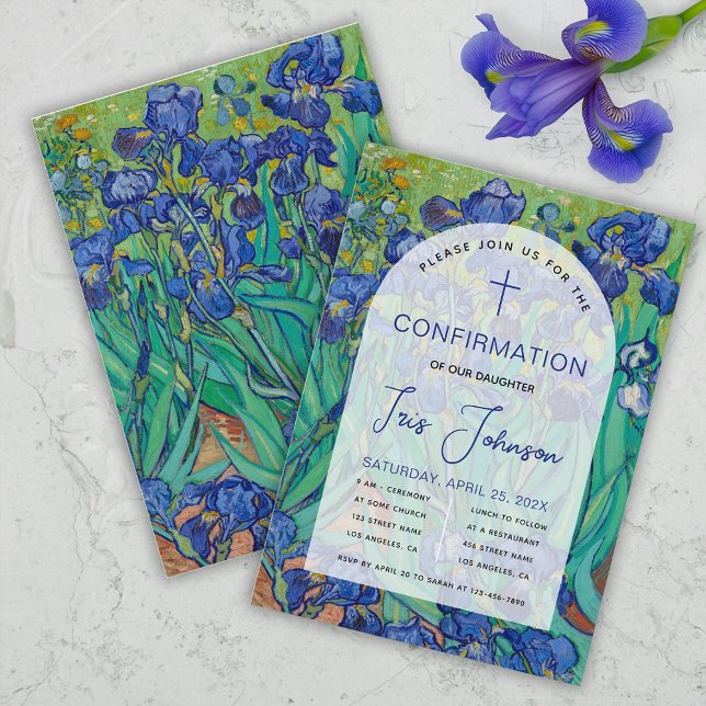 Confirmation Floral Arch Blue Irises Van Gogh Art Invitation (Creator Uploaded)