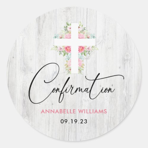 Confirmation Floral Rustic Classic Round Sticker