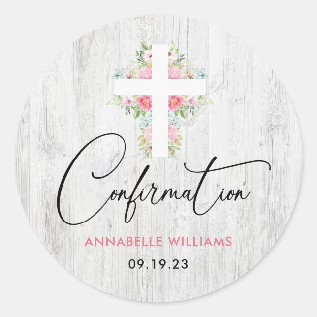 Confirmation Floral Rustic Classic Round Sticker (Front)