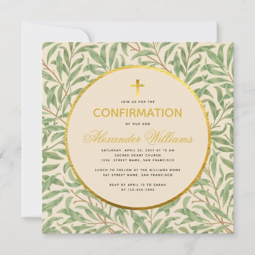 Confirmation Foliage Faux Gold  Gender Neutral Invitation