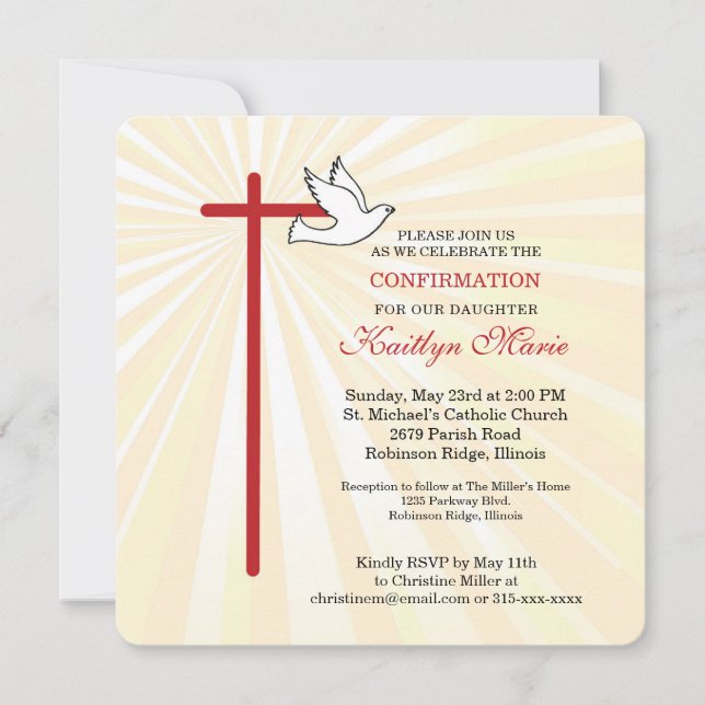 Confirmation for Daughter Cross Dove Golden Rays (Front)