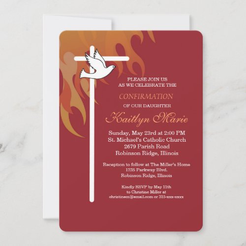Confirmation for Daughter Cross Dove on Red Invitation