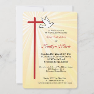 Confirmation for Female Cross Dove Rays Rounded Invitation