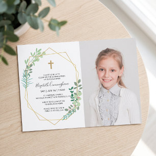Confirmation For Her Geometric Foliage Cross Invitation
