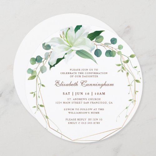 Confirmation For Her Geometric Modern White Floral Invitation