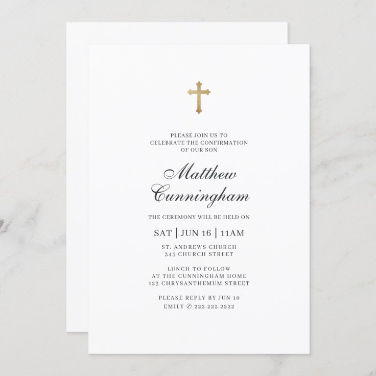 Confirmation For Her Minimalist Gold Cross Invitation | Zazzle